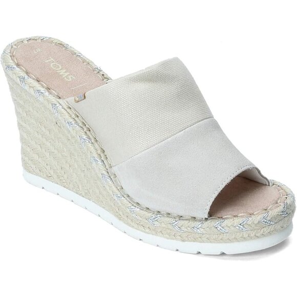 Toms Beige Wedge Espadrille Sandals Womens Size 7 Suede & Fabric Upper Peep Toe - Picture 13 of 13